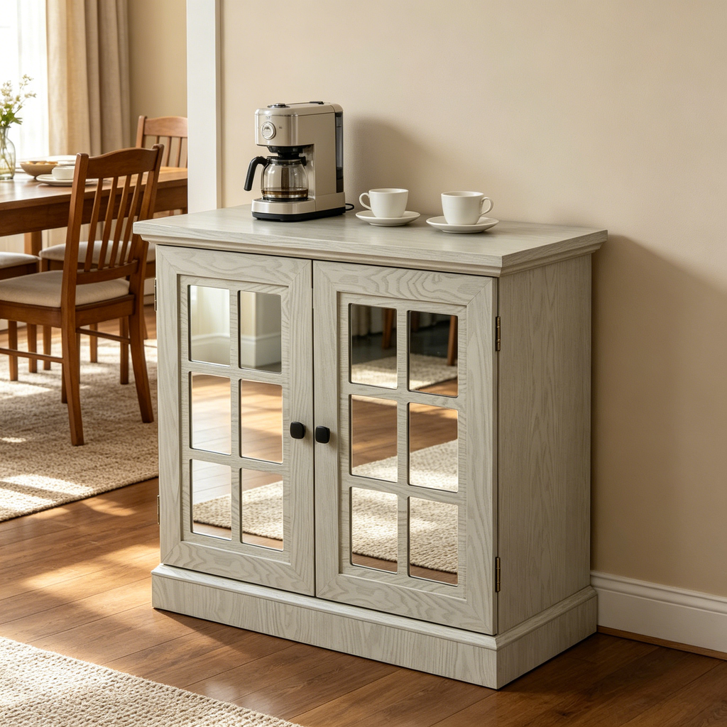 Storage Sideboard Cabinet with Decorative Acrylic Mirrored Doors