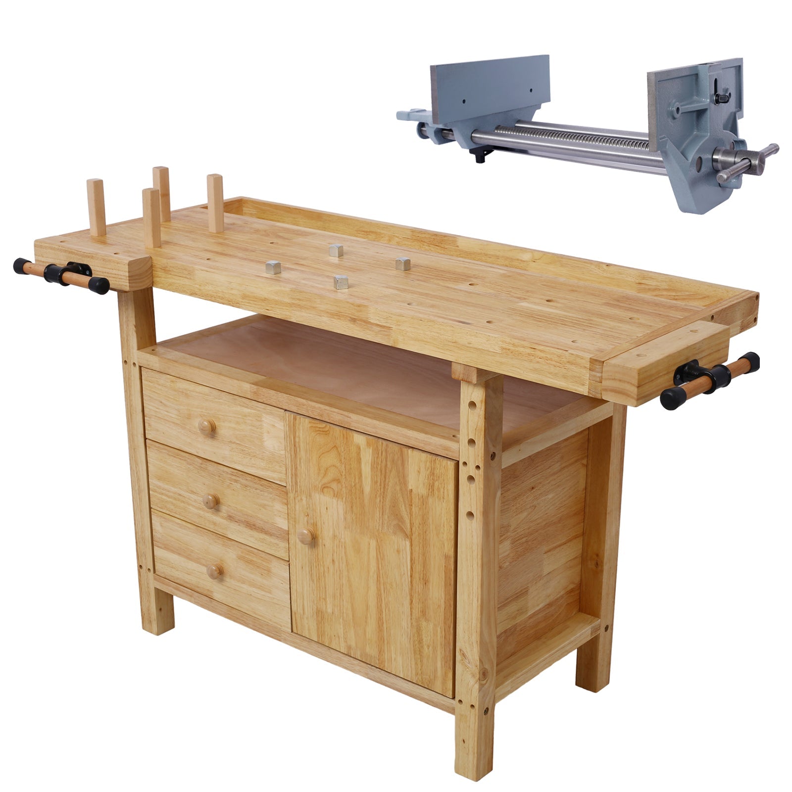 Wood Workbench with Rapid Action Woodworking Vise
