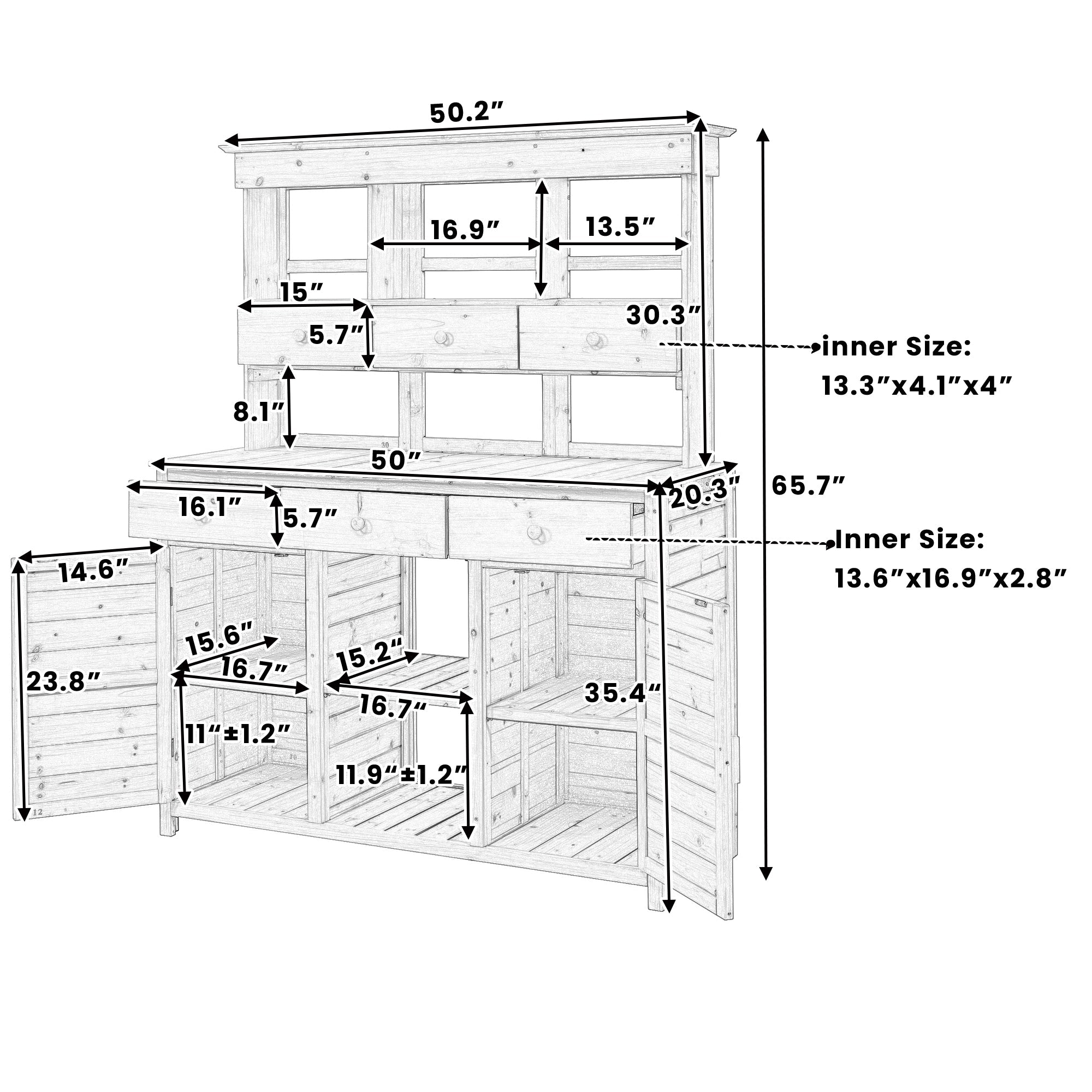 TOPMAX 65.7'' Tall Garden Potting Bench with Hutch