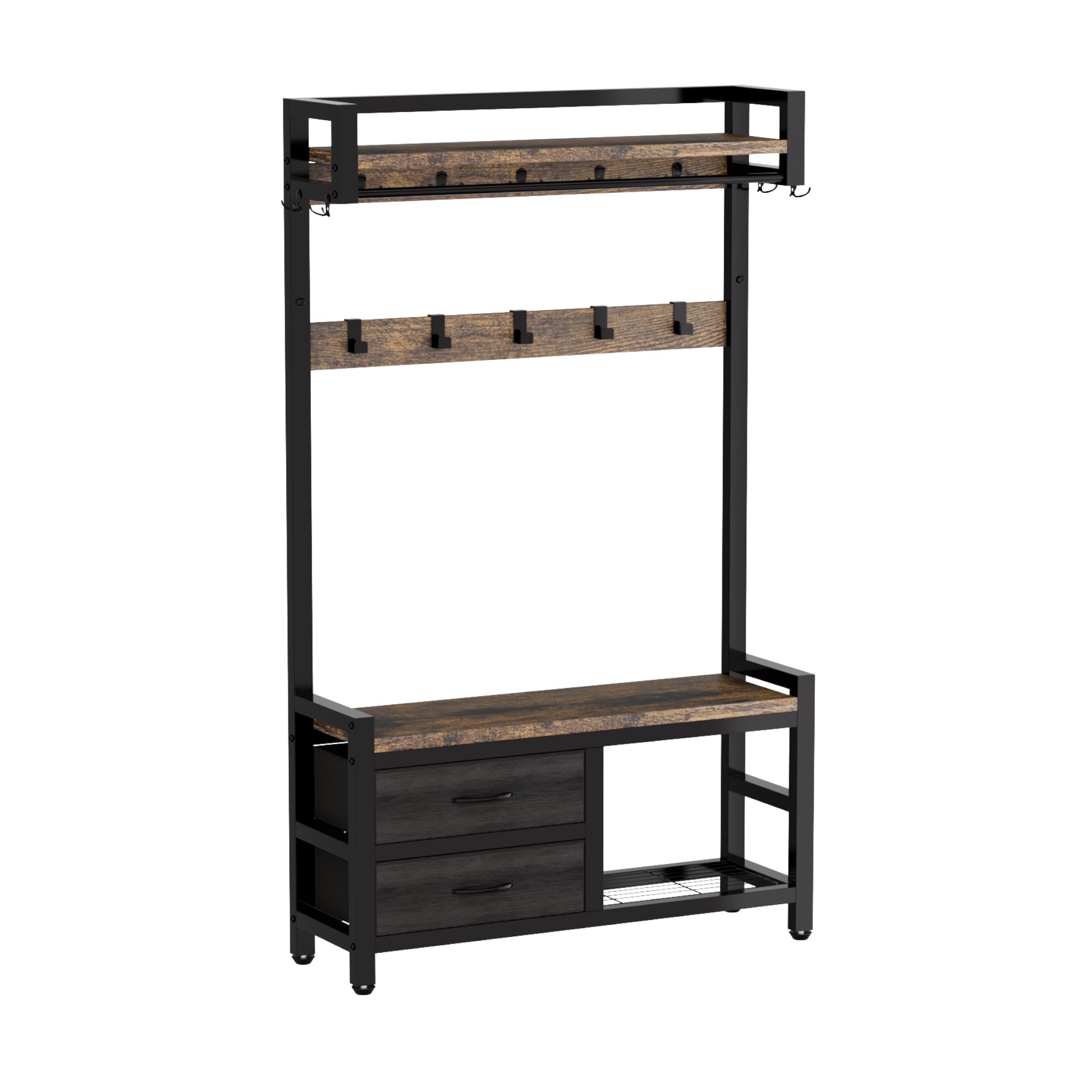 33.1" Wide Hall Tree with 2 Movable Drawers and Shoe Storage