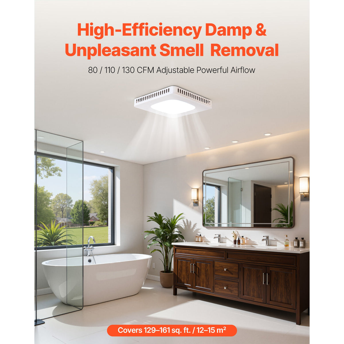 Bathroom Exhaust Fan with LED Light, 80-110-130 CFM