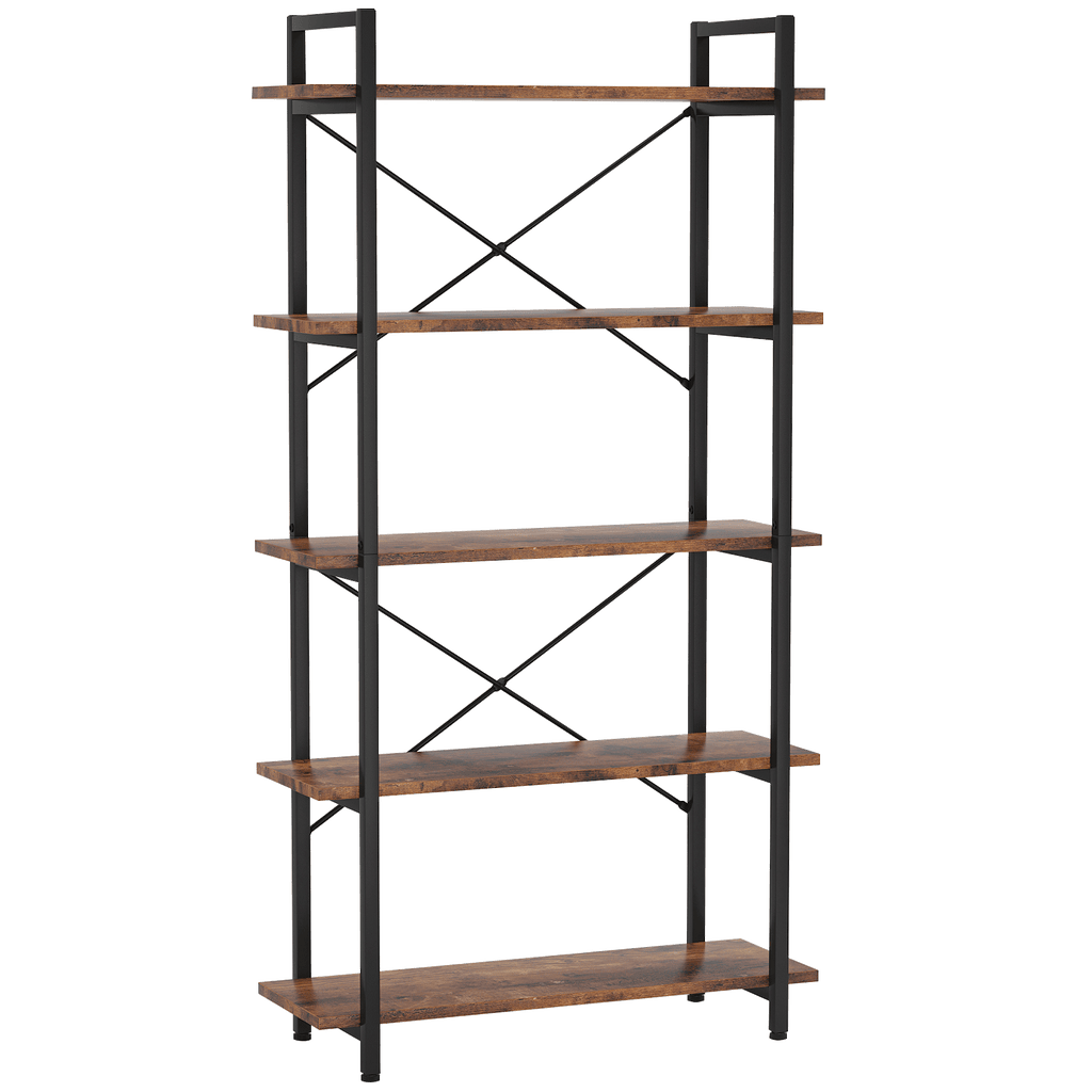 63" Tall 5-Tier Rustic Brown Industrial Bookshelf