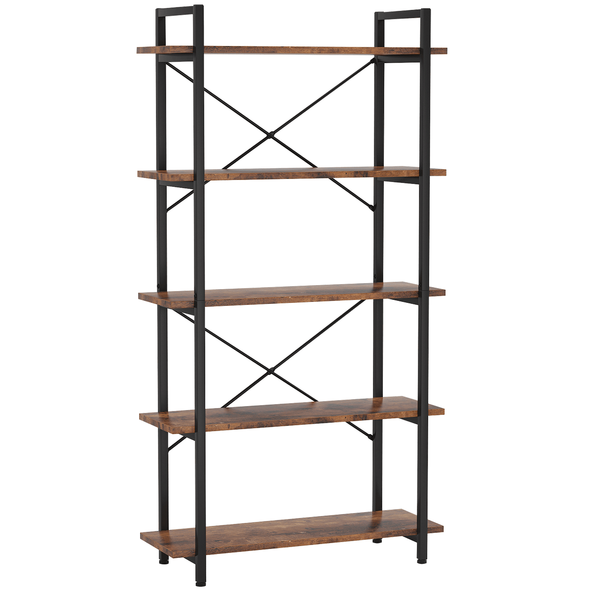 63" Tall 5-Tier Rustic Brown Industrial Bookshelf