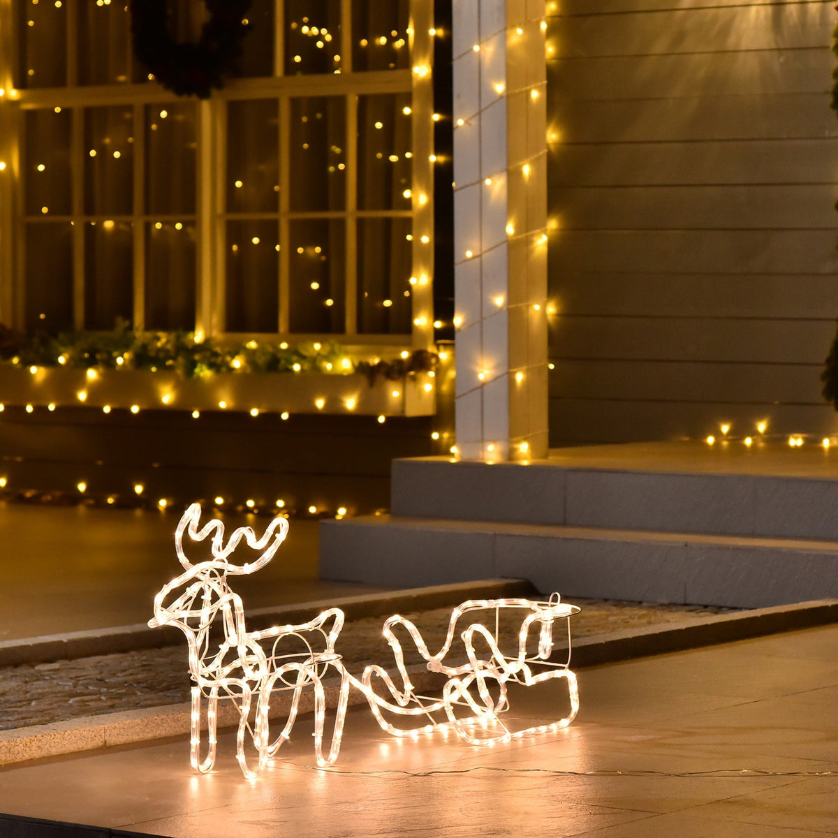 Outsunny 35" LED Reindeer Sleigh Outdoor Christmas Standing Figure Decoration