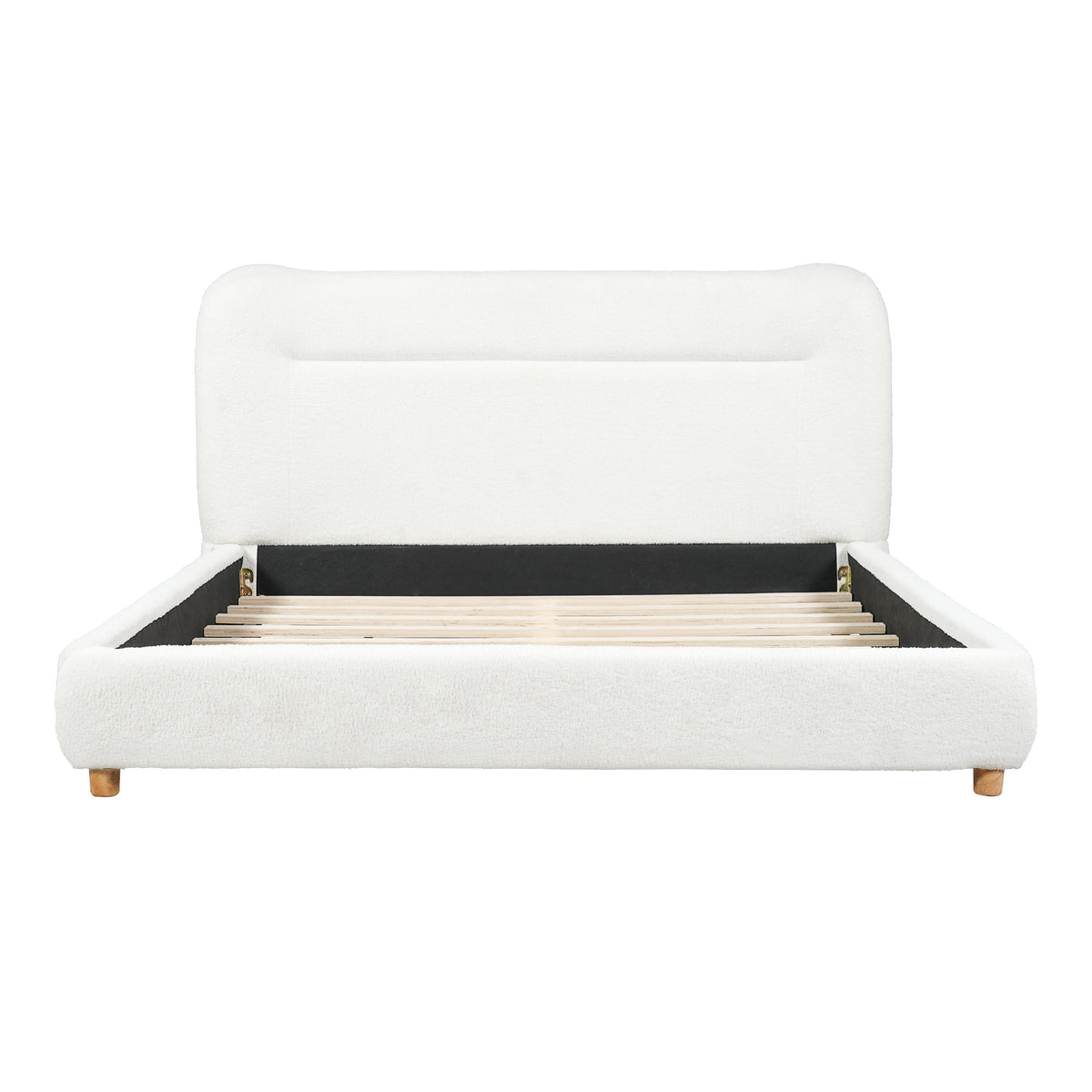 Minimalist Curved Headboard Teddy Bear Plush Bed, Queen