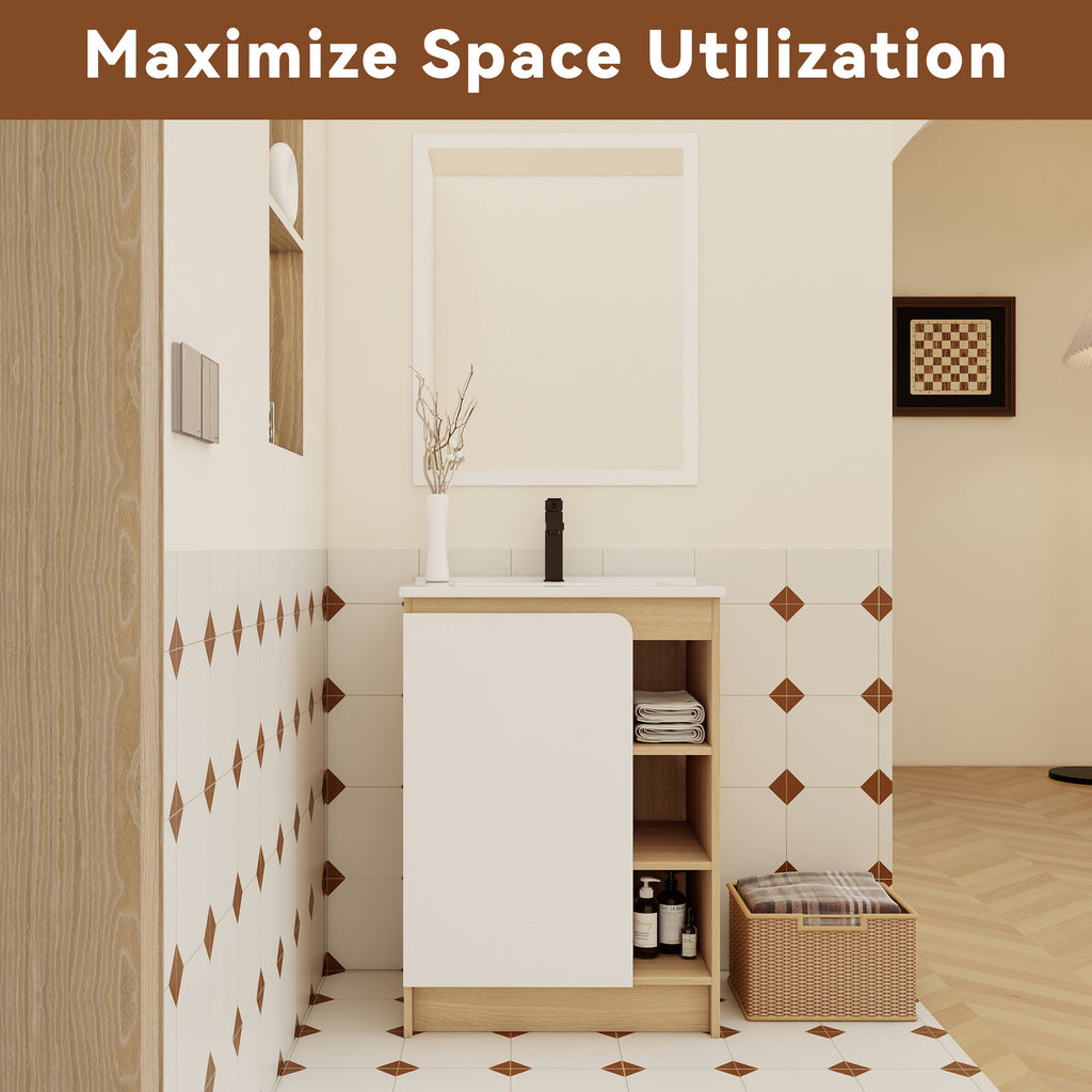 24" Freestanding Bathroom Vanity with Thin-Rim Ceramic Sink