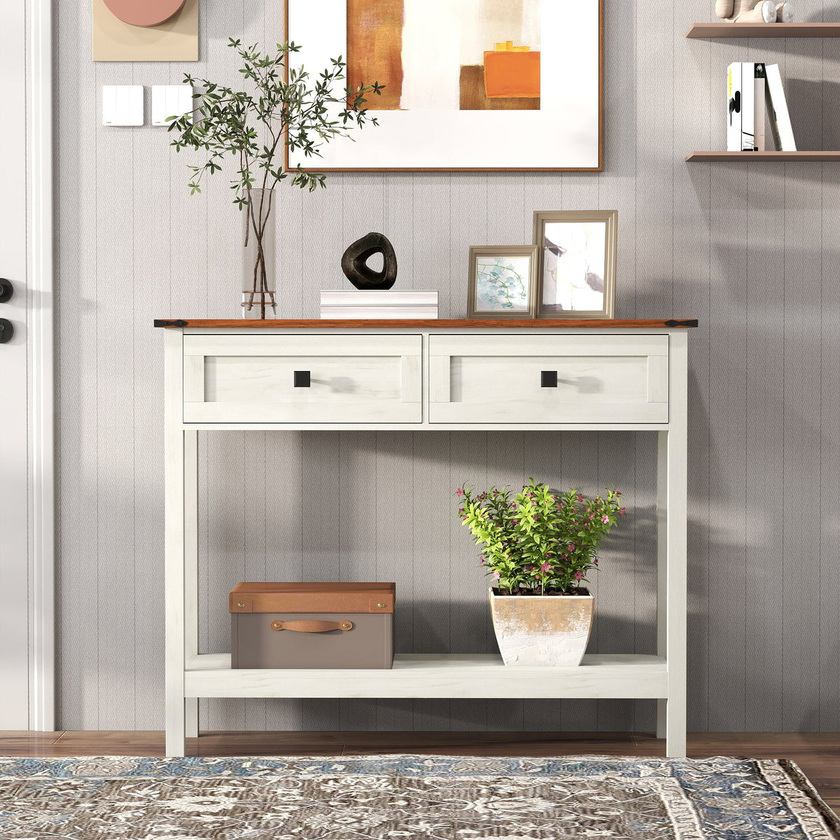 Farmhouse Style Console Table with 2 Drawers