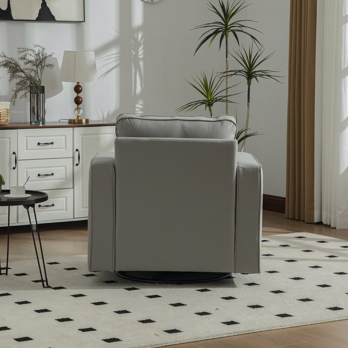 33.6" Upholstered 360° Swivel Armchair with Hidden Storage