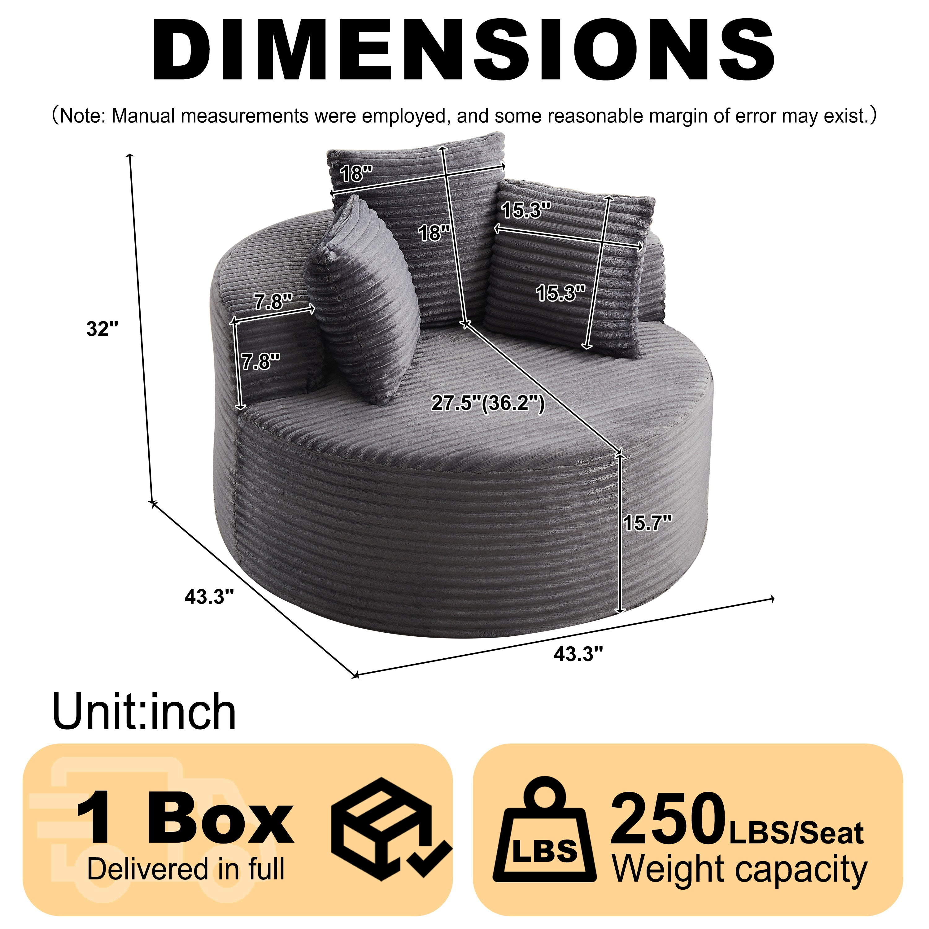 43-Inch Round Corduroy Single Sofa