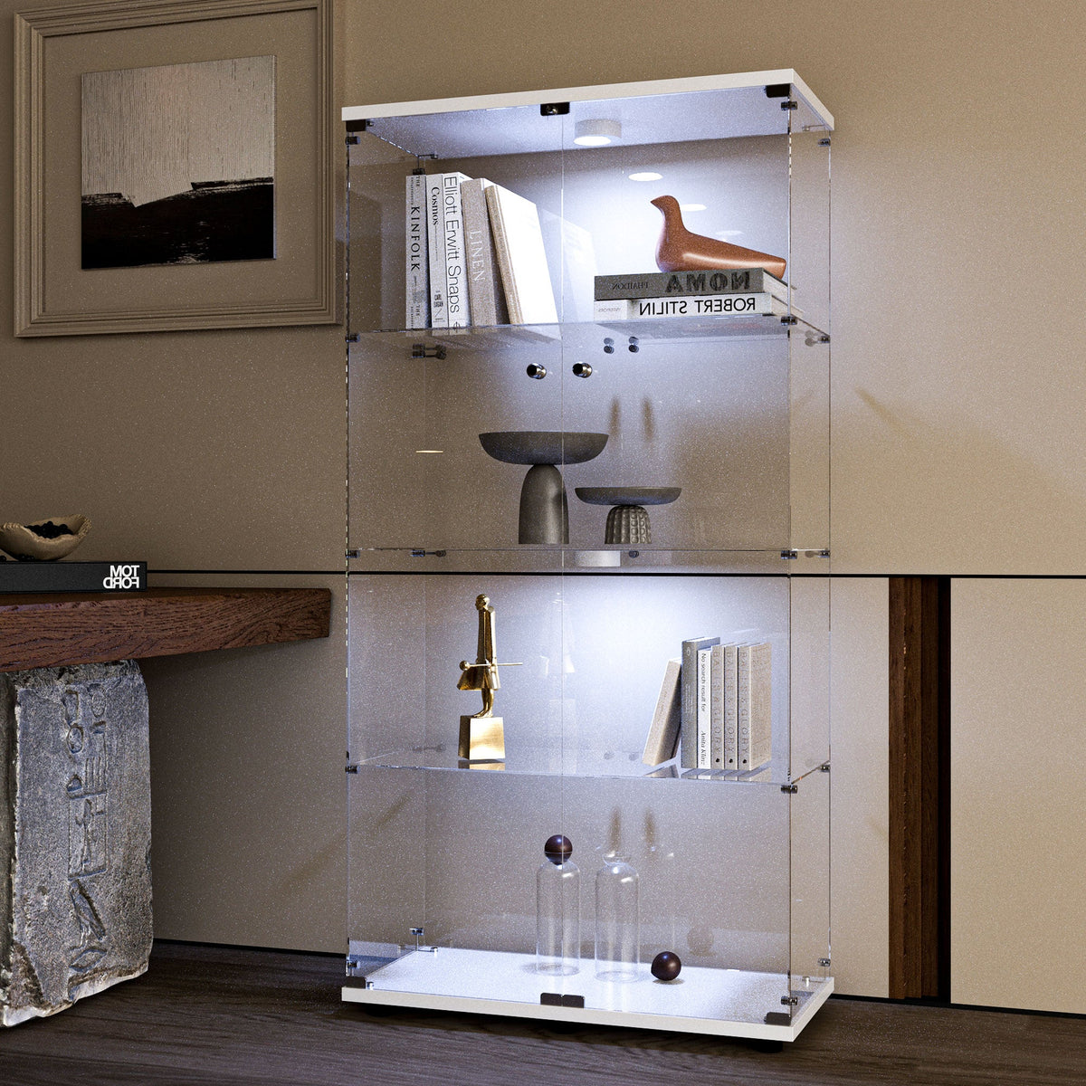Tempered Glass Display Cabinet with Adjustable Features