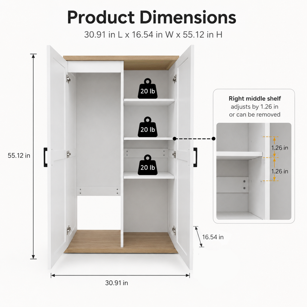 55.1" Tall Wooden Vacuum Storage Cabinet