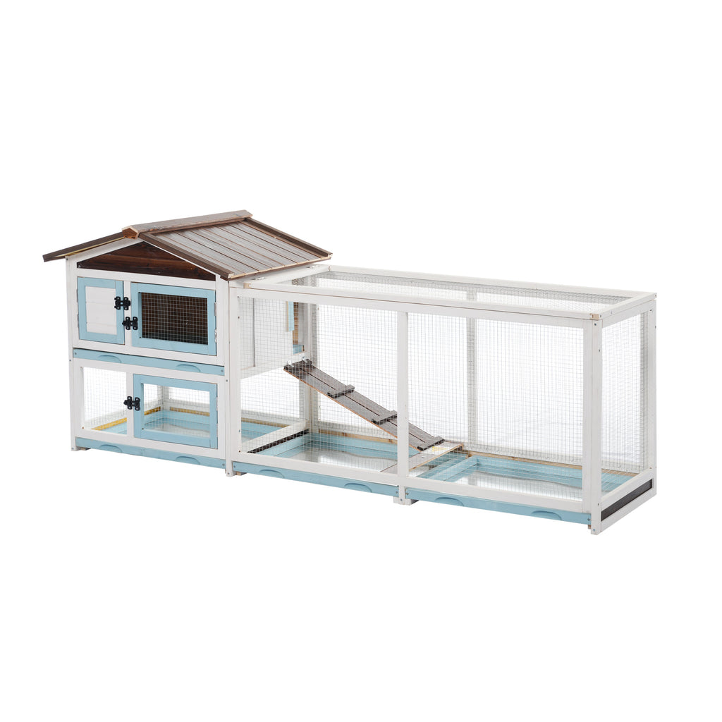 Outdoor Multi-Level Fir Wood Small Animal Rabbit Hutch with Removable Cleaning Trays