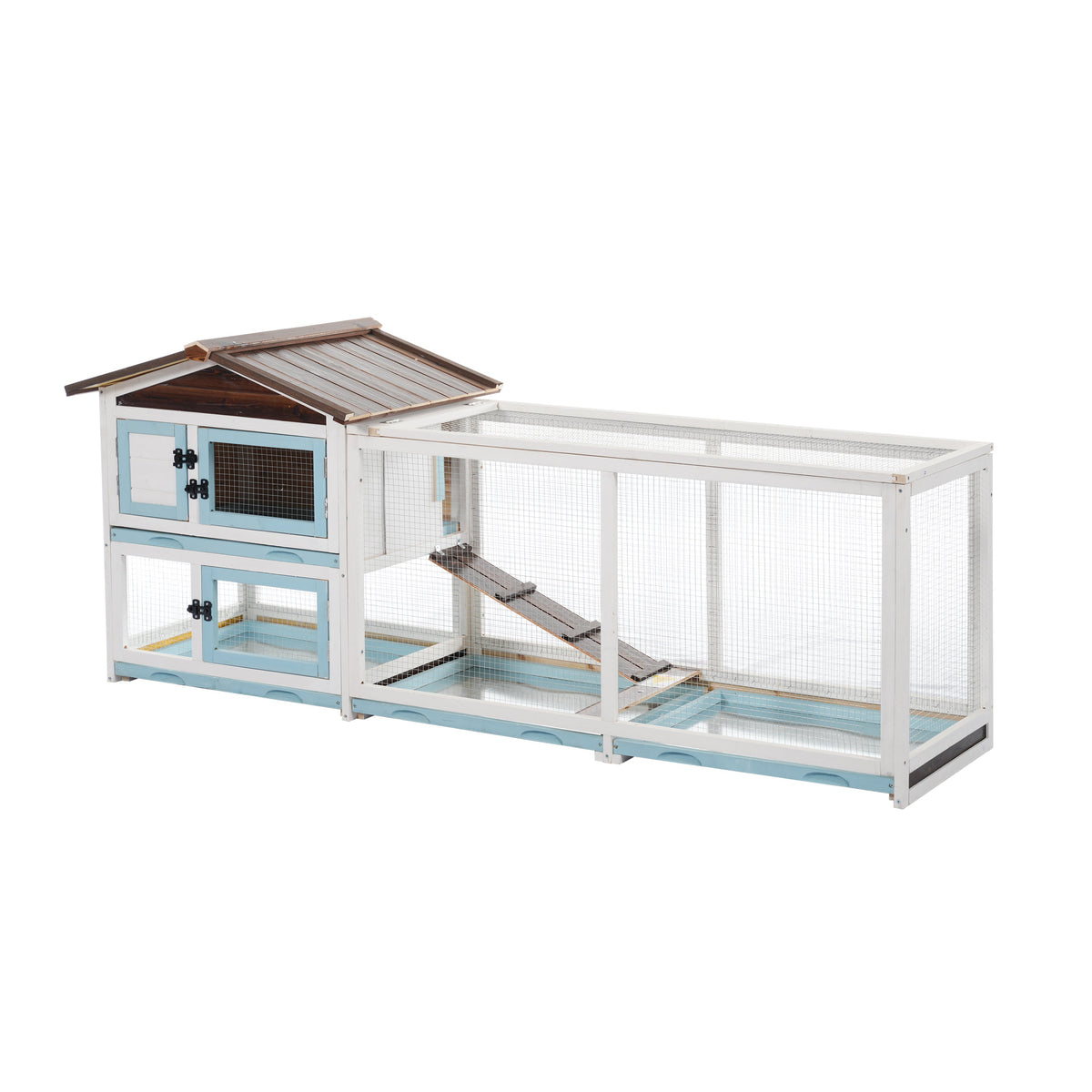 Outdoor Multi-Level Fir Wood Small Animal Rabbit Hutch with Removable Cleaning Trays