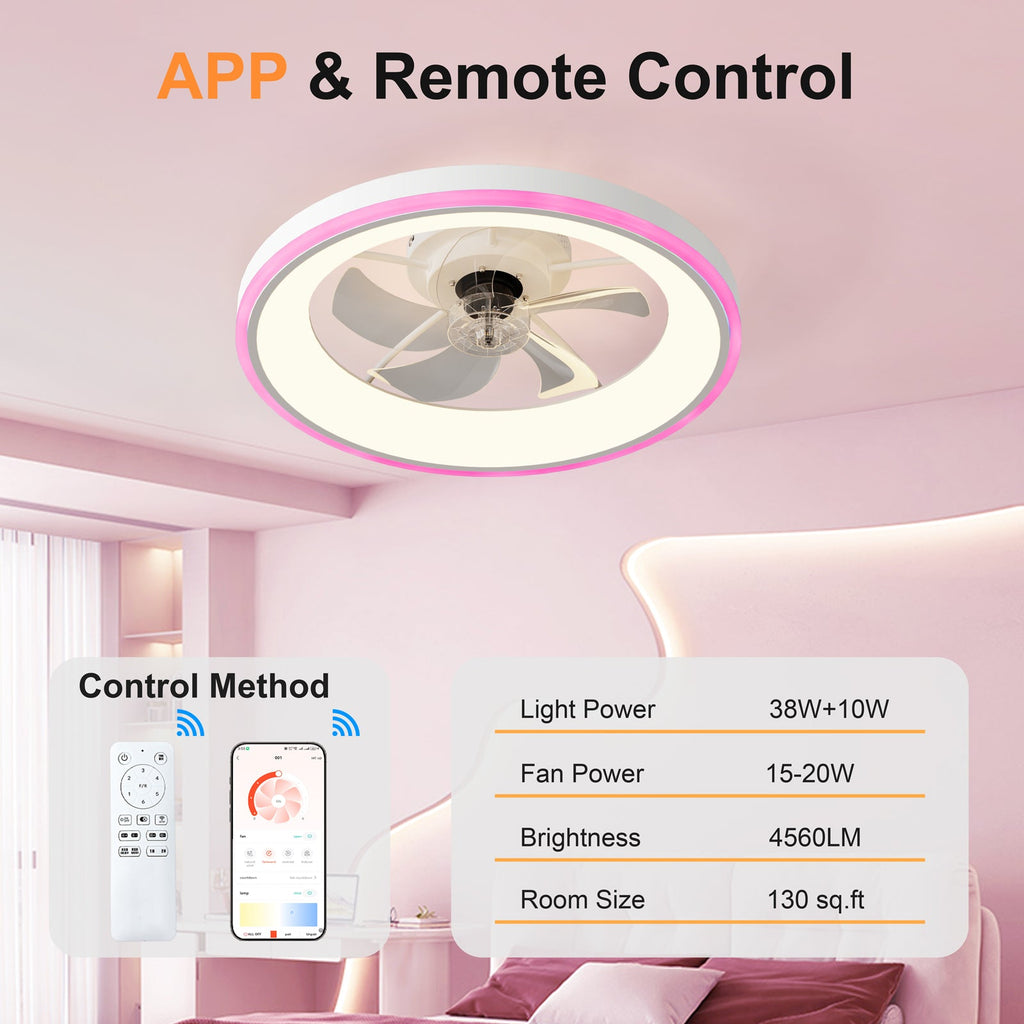 23.6" Modern RGB Ceiling Fan with Lights