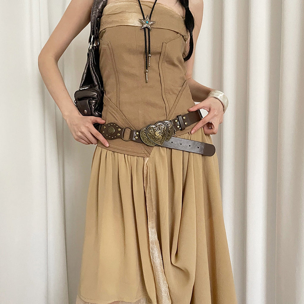 Rivet Wide Belt Brown Womens Leather Belt