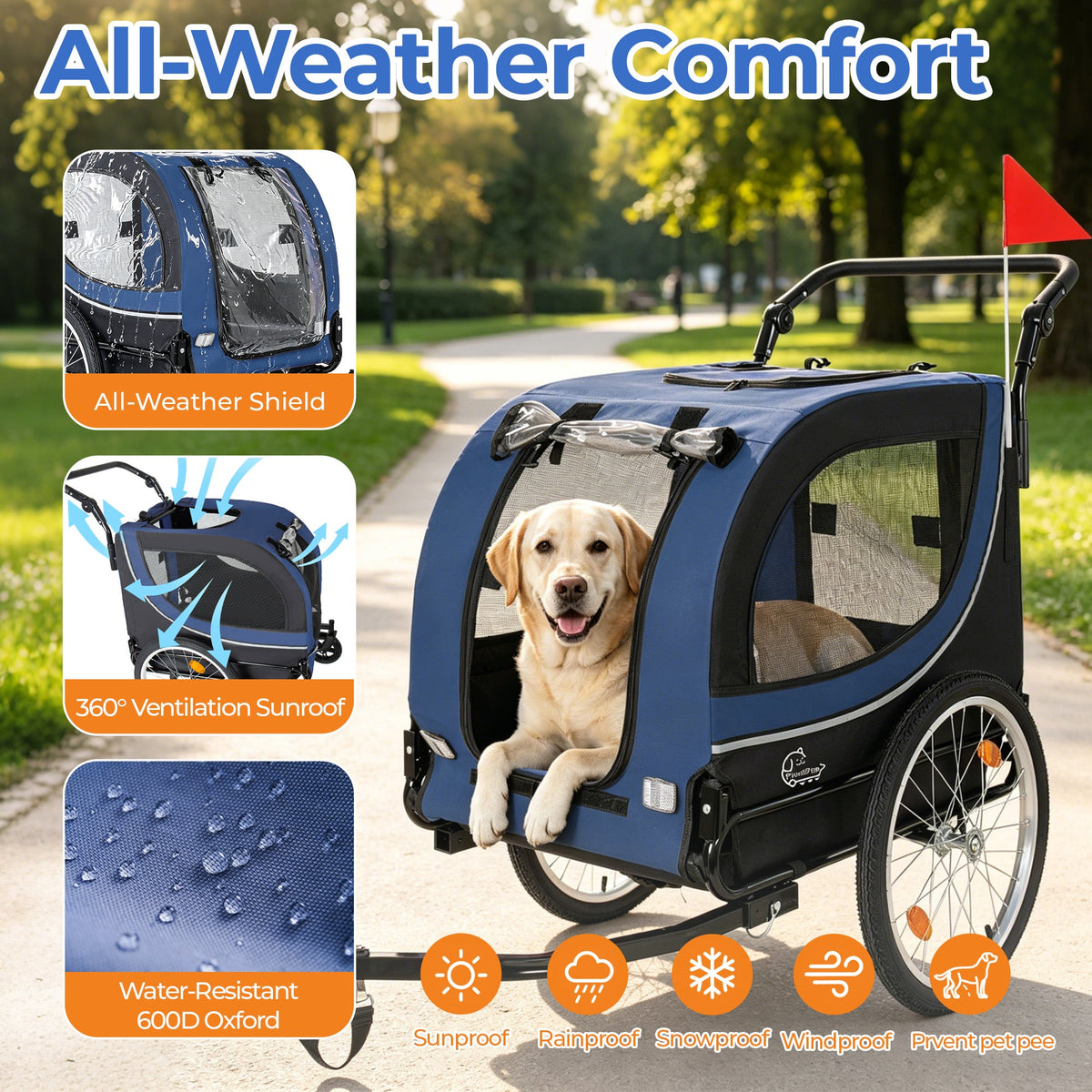 2-in-1 Bike Trailer & Pet Stroller for Dogs up to 100lbs