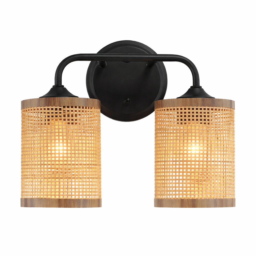 Quell Double Light Vanity With Natural Rattan Shade