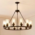 Black Wagon Wheel Chandelier - 34.5 Inch Modern Farmhouse