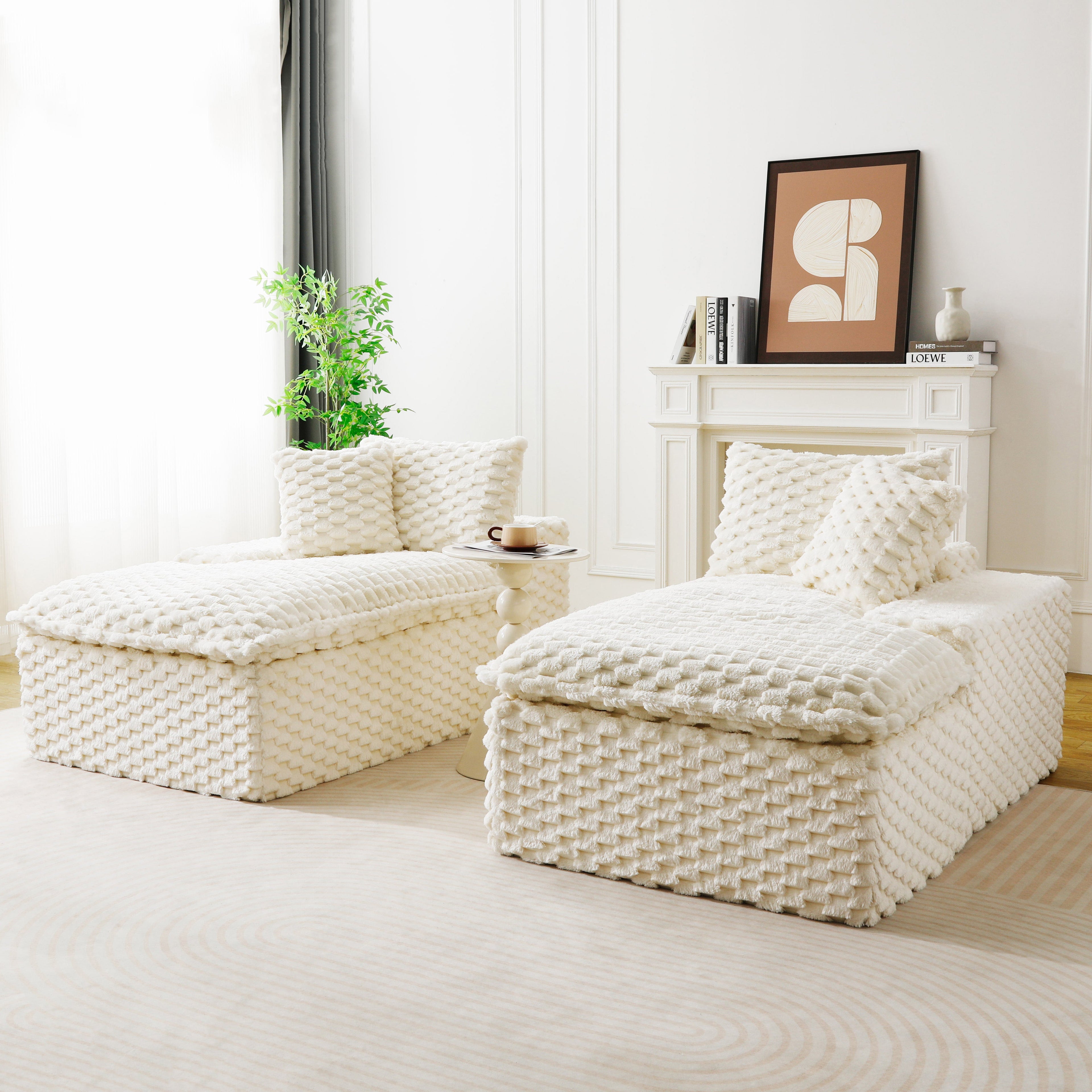 White Turtle Velvet Double Chaise Lounge