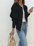 Cross-border European And American 2026 Round Neck Pearl Trim Knit Sweater Short Long Sleeve Heavy Craft Cardigan Fashion Coat For Women