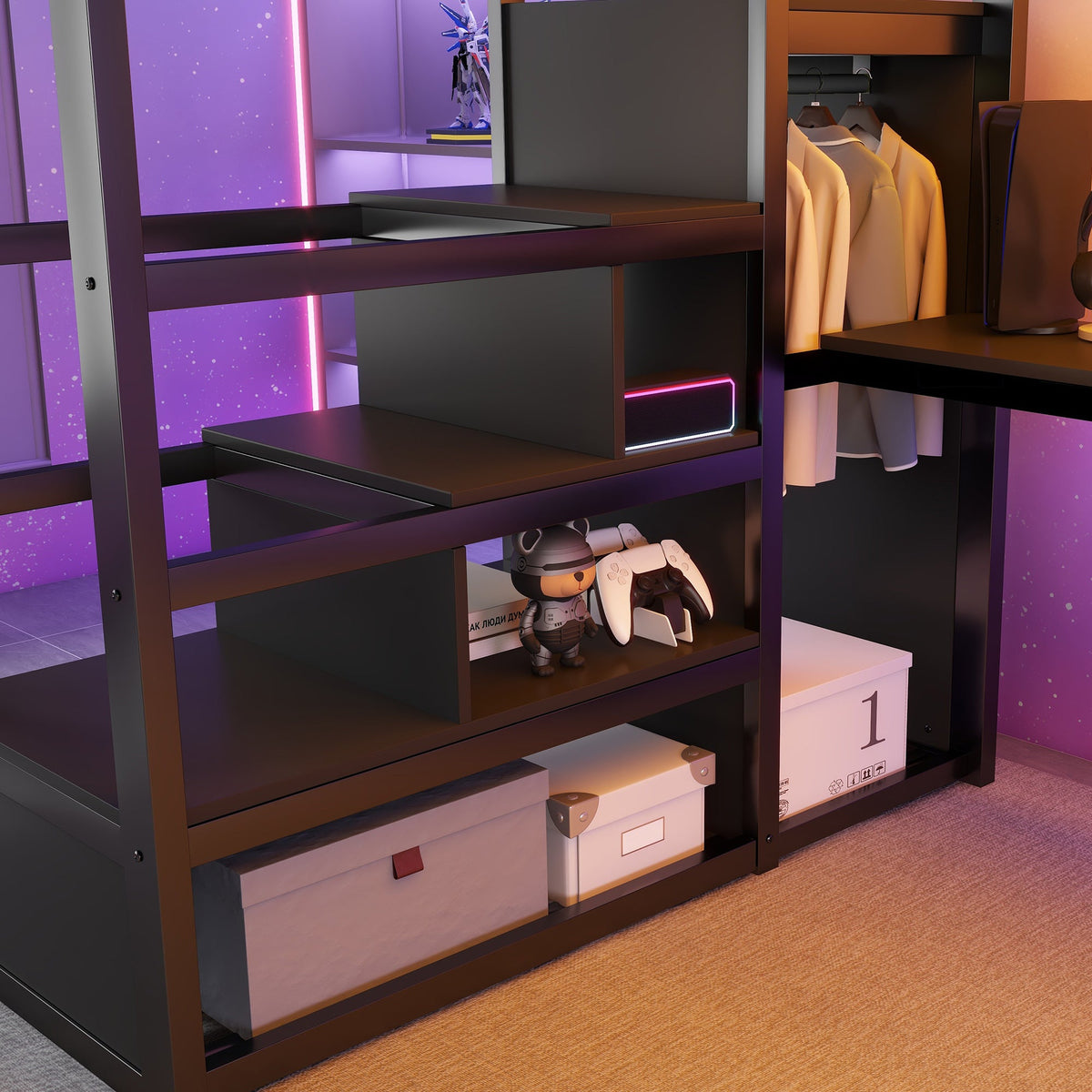 Full Loft Bed with Desk and Charging Station