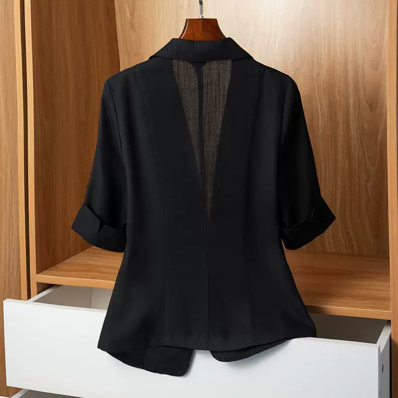 Womens Petite Casual Slimming Blazer With Three-Quarter Sleeves, Lightweight Suit Top