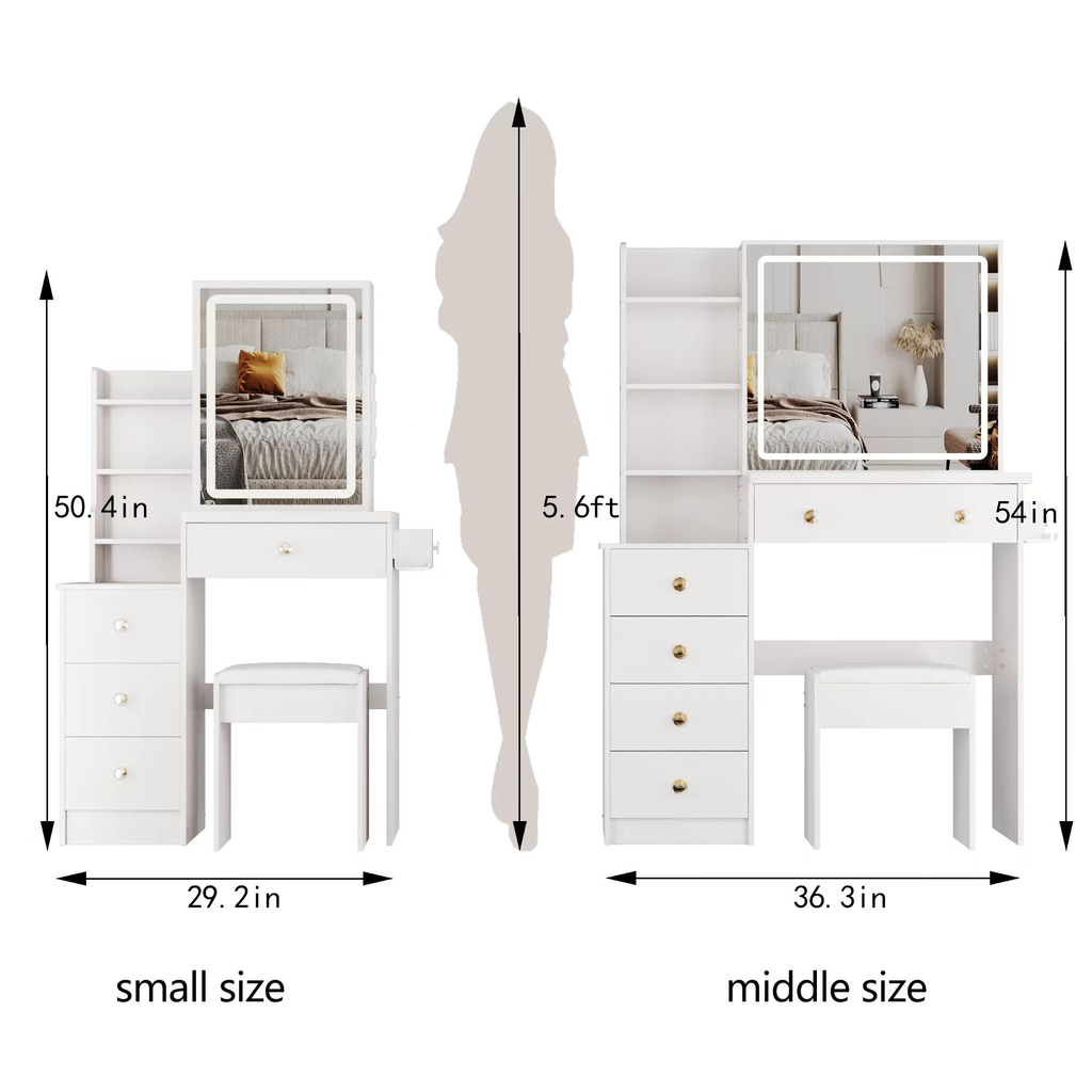 Small Size Left Bedside Cabinet Vanity Table + Cushioned Stool