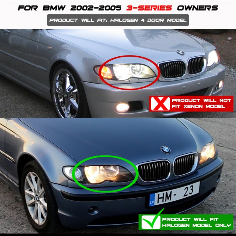Spyder BMW E46 3-Series 02-05 4DR Projector Headlights 1PC 3D Halo Blk PRO-YD-BMWE4602-4D-3DDRL-BK 5031877