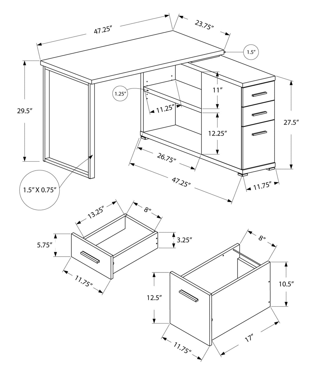 L Shape Computer Desk with Storage Drawers