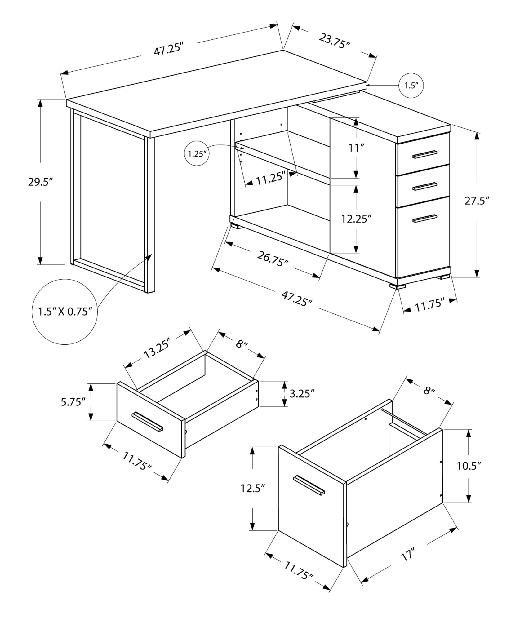 L Shape Computer Desk with Storage Drawers