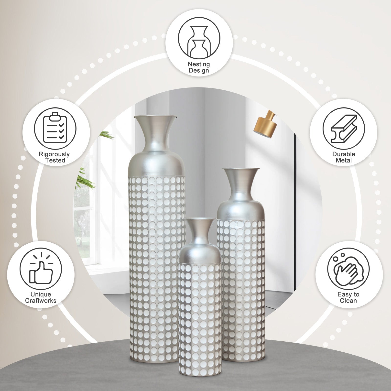 3 Pack Gold Metal Vases