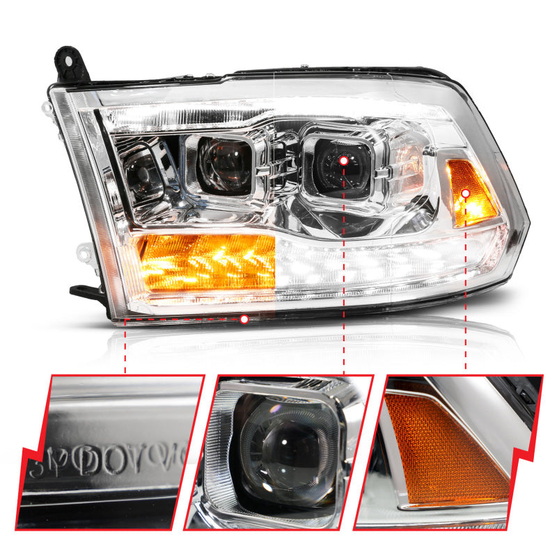 ANZO 09-19 Dodge RAM 1500 / 10-18 2500/3500 LED Proj Headlights SeqSig Chrome - Pair 111627A