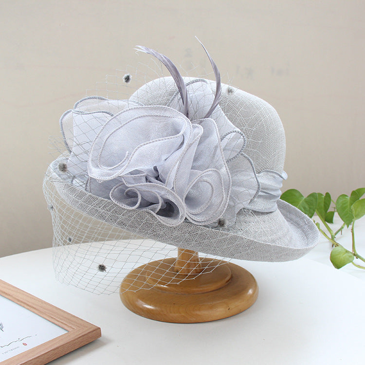 Banquet Flower Top Hat With Curled Brim Sun Hat