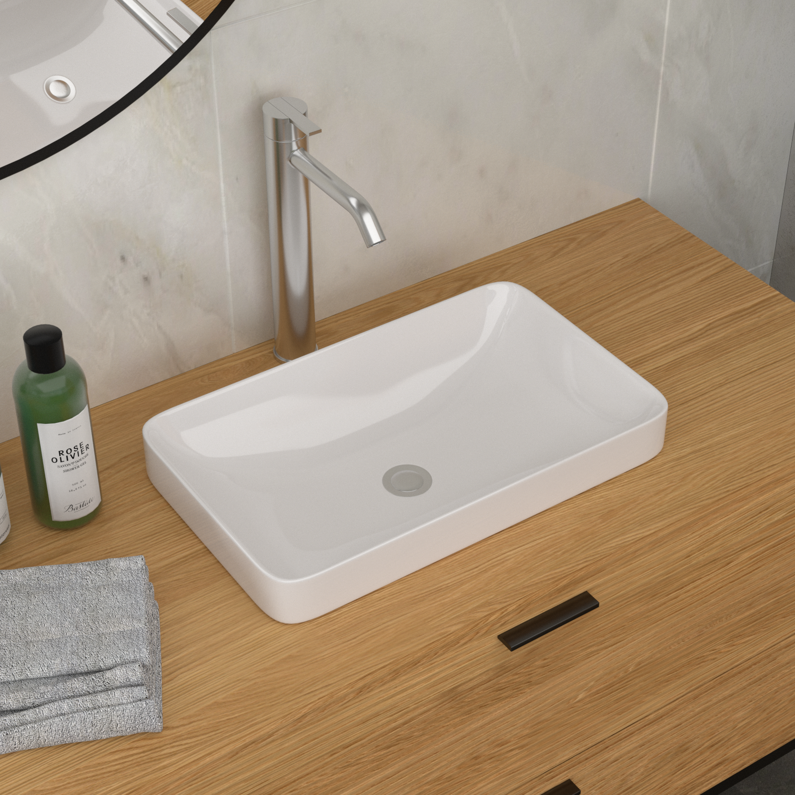 19"x12" White Semi-Recessed Ceramic Bathroom Sink