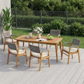 Outdoor Acacia Wood 7-Piece Dining Set with Rope-Woven Armchairs