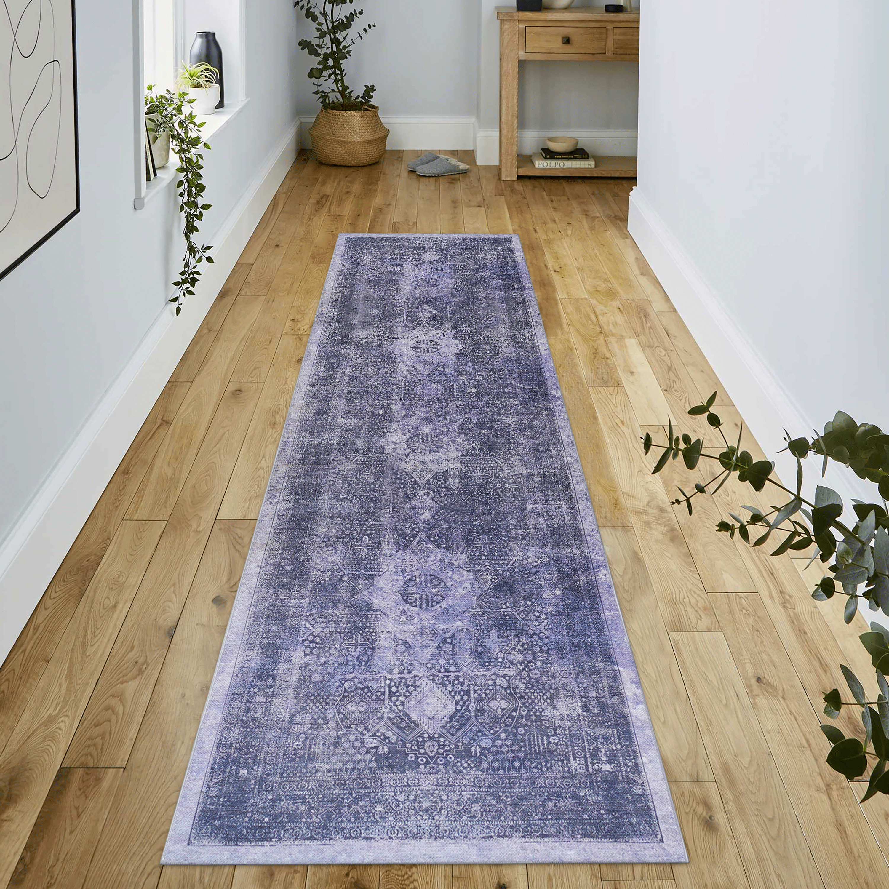Maval Anthracite Washable Rug 2'6" x 10" Runner Rug