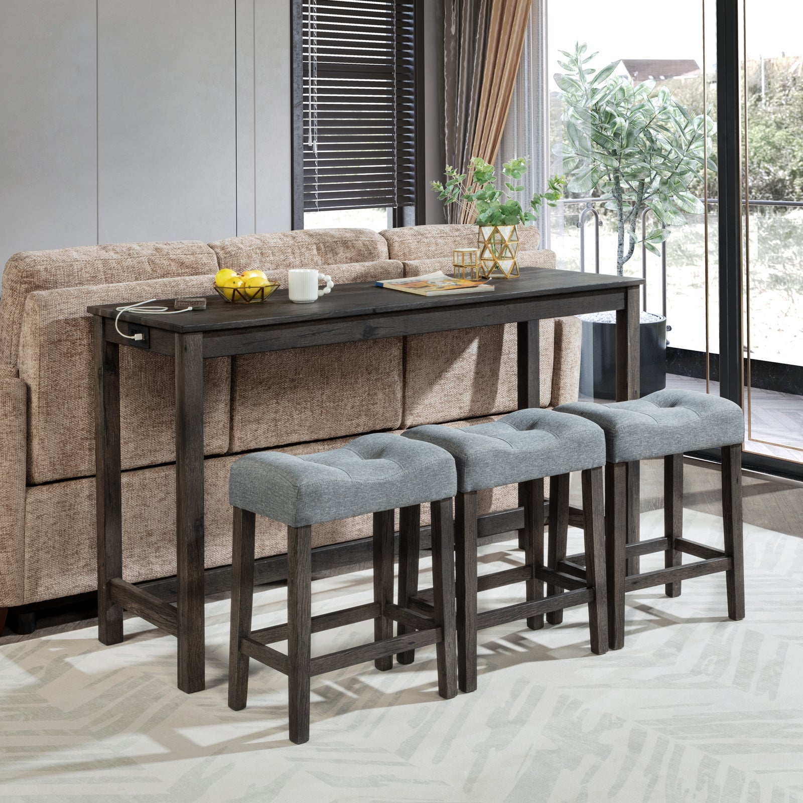 4 Piece Bar Table Set with Power Outlet