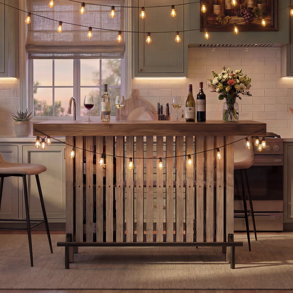 U_Style 3-in-1 Sideboard Table, Counter Height Table & Bar Table with Wine Storage