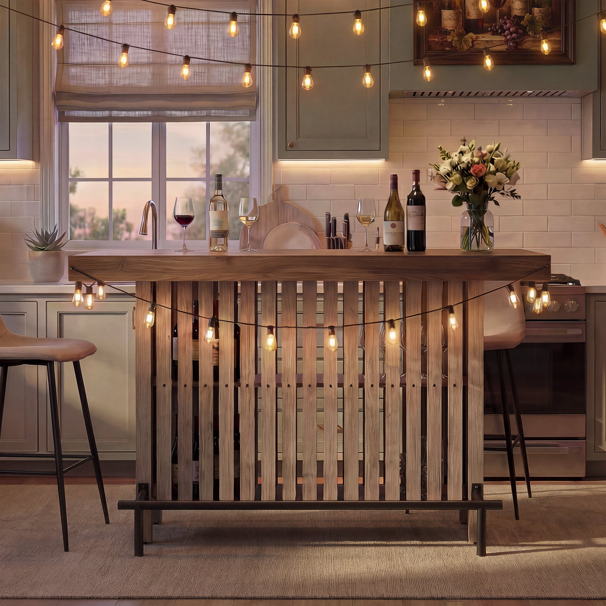 U_Style 3-in-1 Sideboard Table, Counter Height Table & Bar Table with Wine Storage
