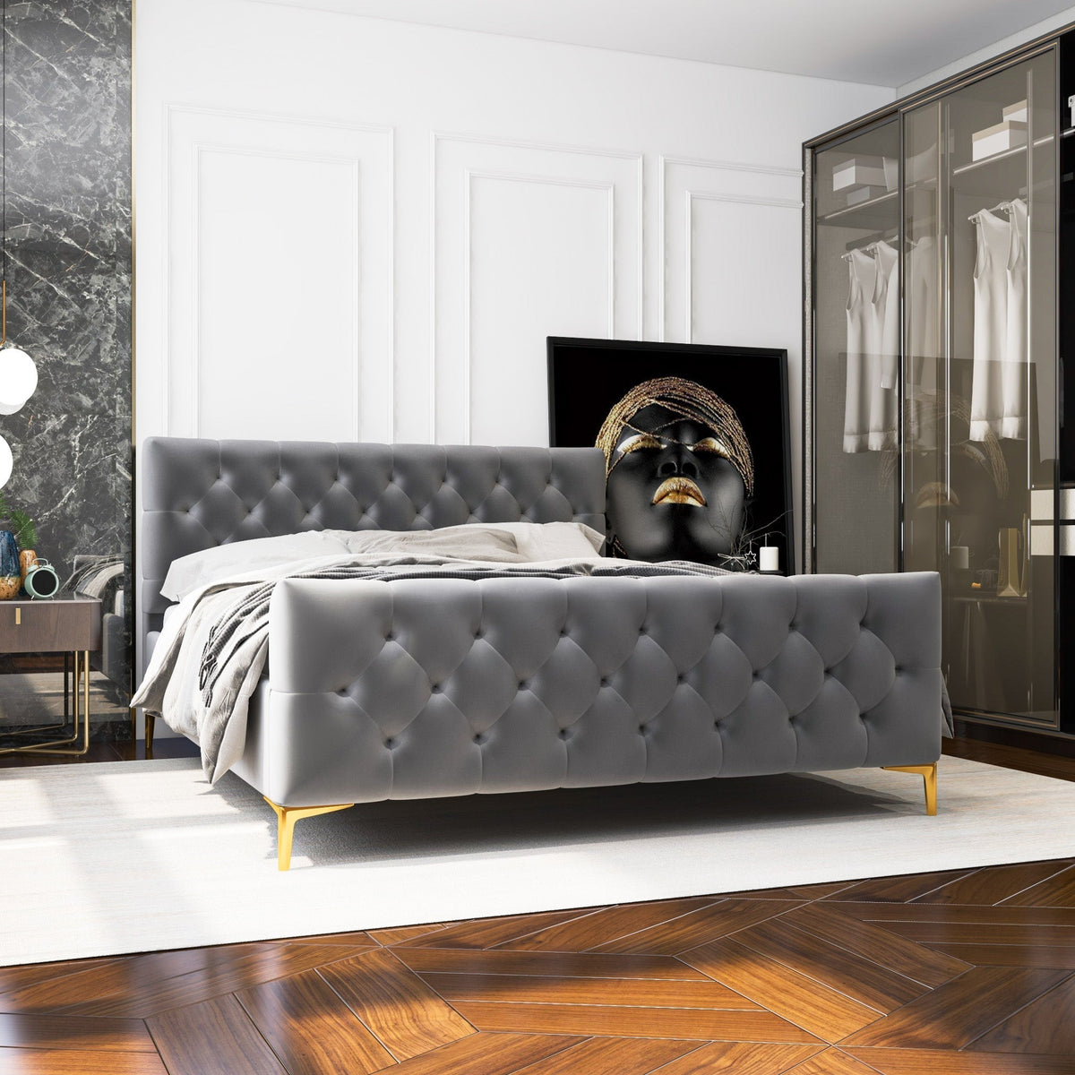 Bailey Dark Mid-Century Modern Platform Bed