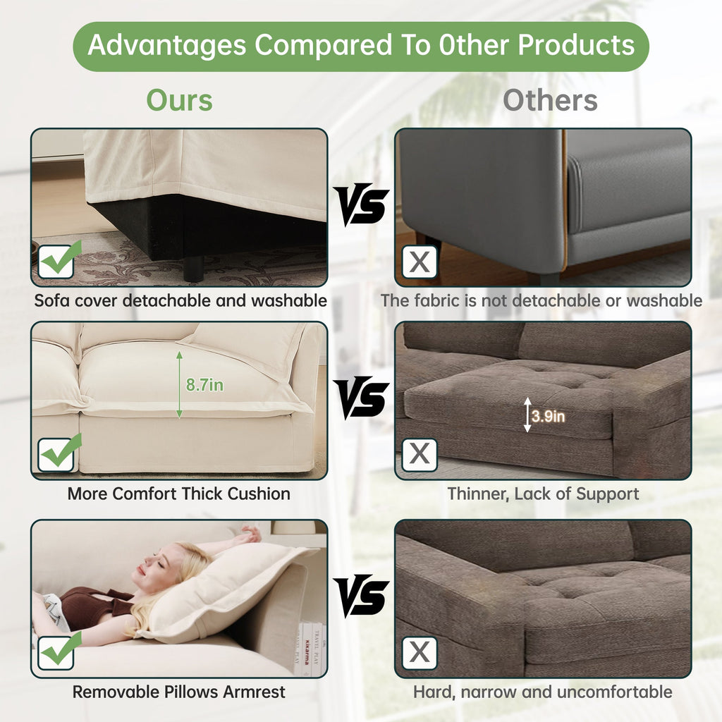 Chenille Slipcovered 2 Seater Sofa with 2 Ottomans