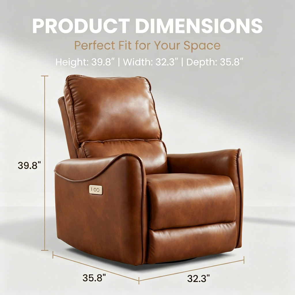Brown Color Air Leather Electric Recliner Chair with Rocker and Swivel