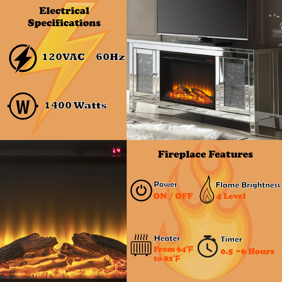 Noralie TV Stand with Electric Fireplace