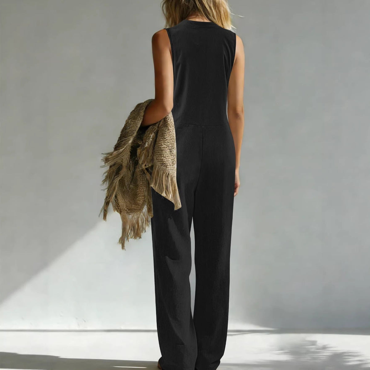 EBay Amazon European And American Cross-border Spring-summer Solid Color Wide-leg Jumpsuit Casual Loose V-neck Buttoned Jumpsuit For Women