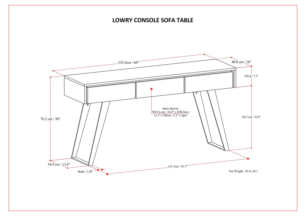 Lowry 60 Inch Wide Console Sofa Table