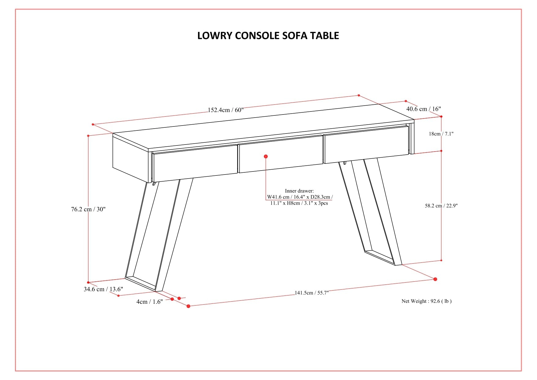 Lowry 60 Inch Wide Console Sofa Table