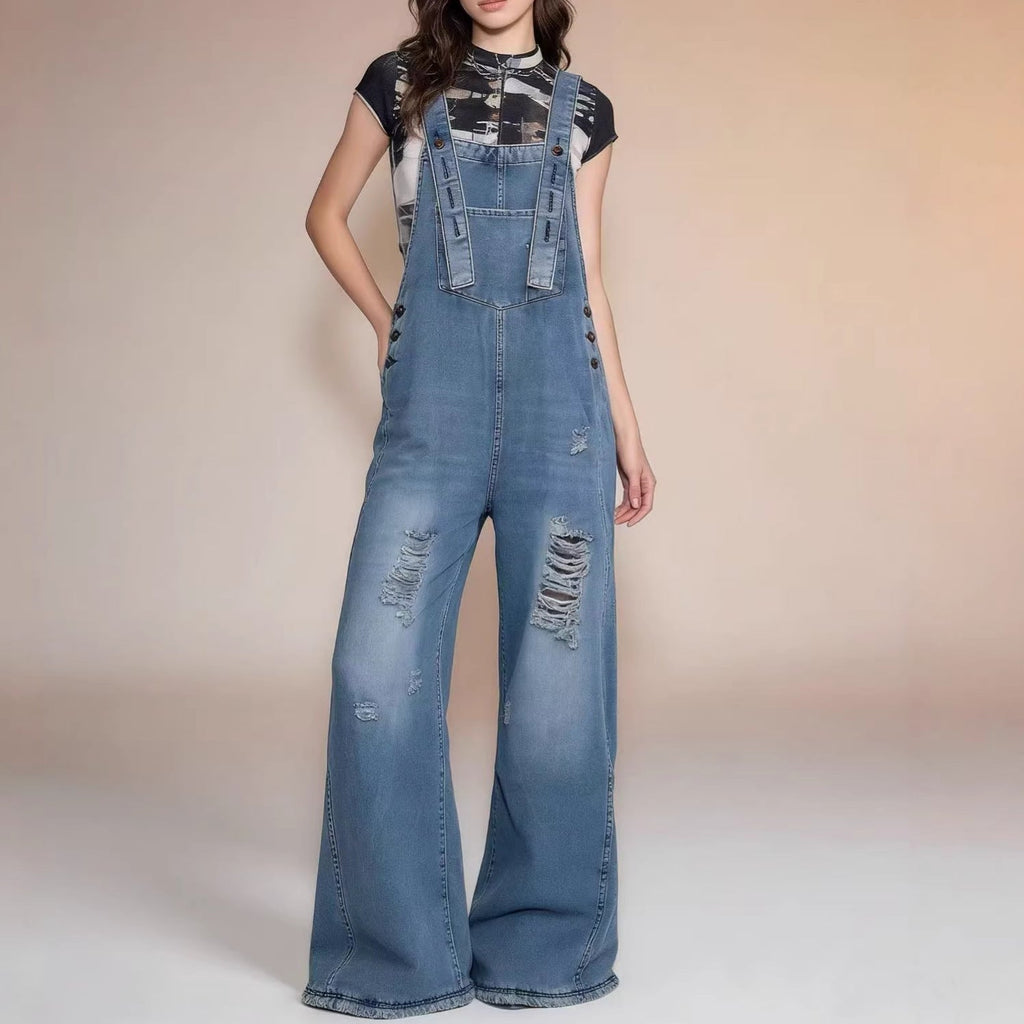 Women's Retro Loose-Fit Wide-Leg Denim Overalls