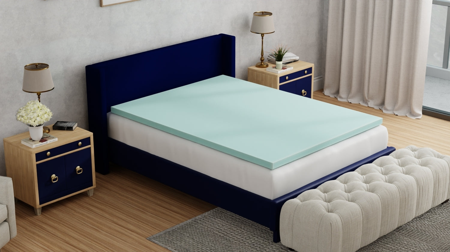 Omne Sleep Plush 3 Inch Queen Memory Foam Cooling Mattress Topper