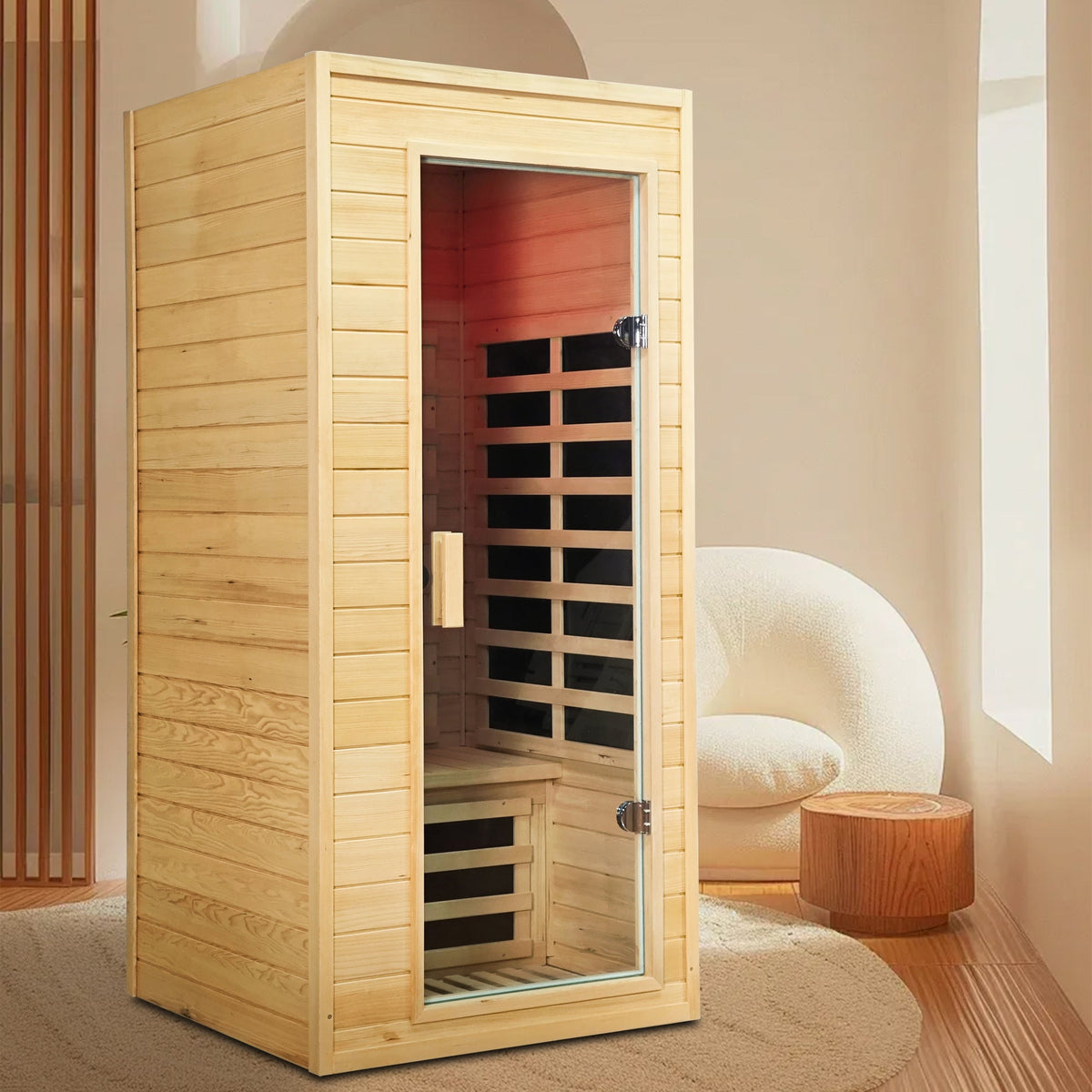 Hemlock Wood One-Person Far Infrared and Red-Light Indoor Sauna Room