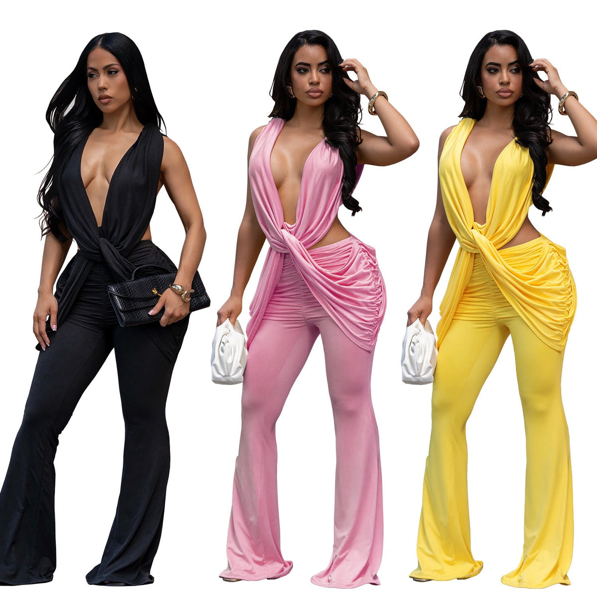 C7722 Cross-Border Aliexpress Amazon European And American Fashion Women's Clothing Sexy Backless Solid Color Bodycon Jumpsuit